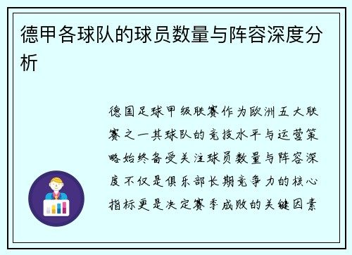 德甲各球队的球员数量与阵容深度分析